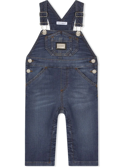 Dolce & Gabbana Babies' Logo-patch Dungarees In Blue