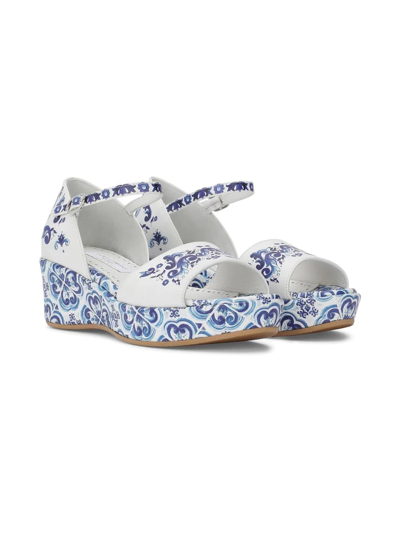 DOLCE & GABBANA MAJOLICA-PRINT LEATHER SANDALS