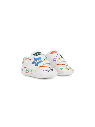 Dolce & Gabbana Babies' Graffiti-print Portofino Light Sneakers In White