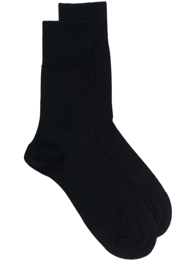 Falke Logo-knit Virgin-wool Socks In Blue