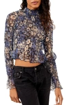 Free People Hello There Smocked Floral Print Top In Blue Combo