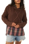 Free People Cutting Edge Cotton Cable Sweater In Chocolate