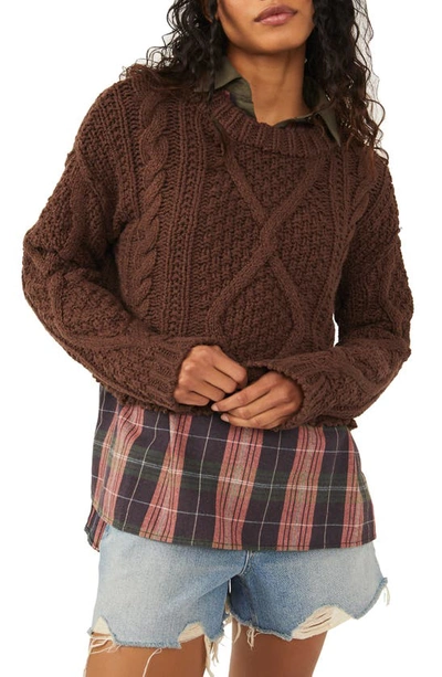 Free People Cutting Edge Cotton Cable Sweater In Chocolate