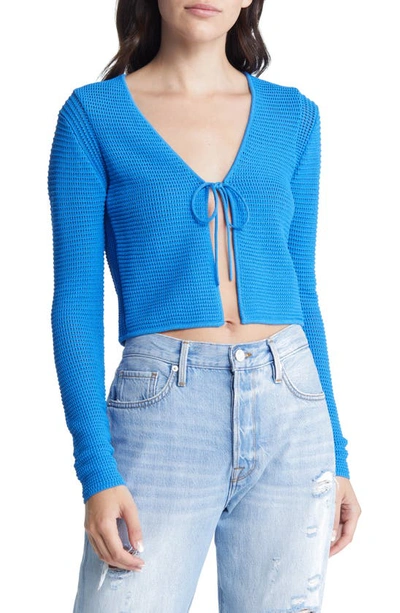 Frame Crochet Tie-front Cropped Cardigan In Blue