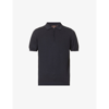 Oscar Jacobson Otto Zip-fastening Cotton-knit Polo Shirt In Navy Sea