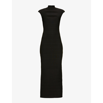 Herve Leger Icon Cut-out Stretch-woven Maxi Dress In Black