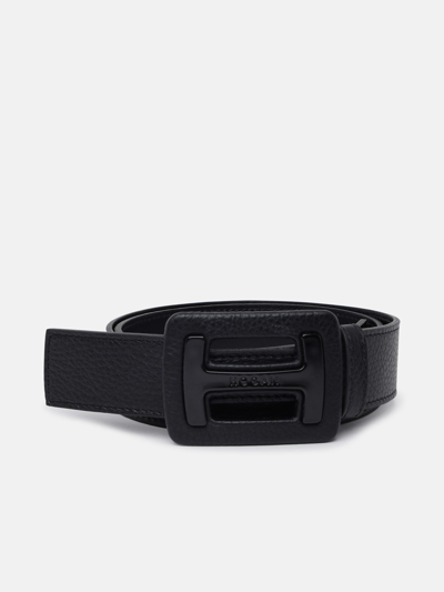 Hogan Logo-plaque Leather Belt In Black