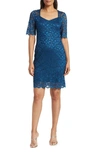 Connected Apparel Scalloped Lace Dress In Marine Blu