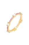 Adinas Jewels By Adina Eden Colored Gemstone X Cz Thin Eternity Ring In Pink