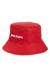 Palm Angels Logo-embroidered Woven Bucket Hat In Red White