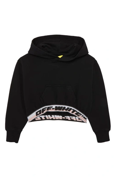 Off-white Kids' Black Cotton Cropped Hoodie With Logo Girl Off White