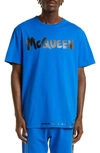 Alexander Mcqueen Graffiti Logo Graphic Tee In Royal Blue/ Mix