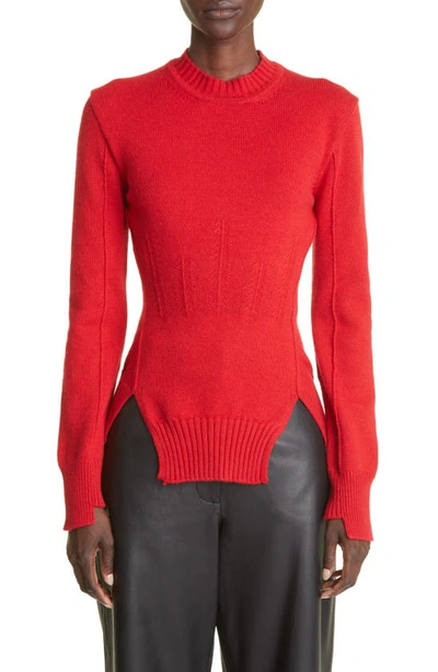 Alexander Mcqueen Woman Red Cashmere Sweater With Corset Stitching