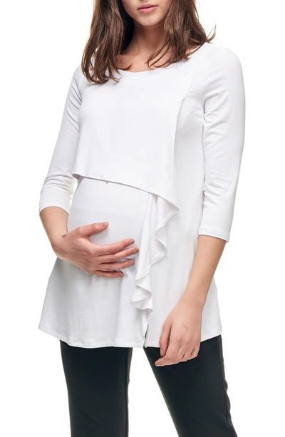 Maternal America Cascade Ruffle Front Maternity/nursing Top In Ivory