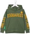 DSQUARED2 KIDS MILITARY GREEN HOODIE WITH LOGO AND PRINT