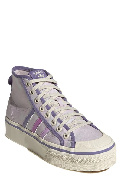 Adidas Originals Nizza Mid Top Platform Trainer In Almost Pink/ Lilac/ White