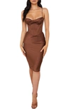 House Of Cb Myrna Satin Corset Midi Dress In Chocolate Plus Cup