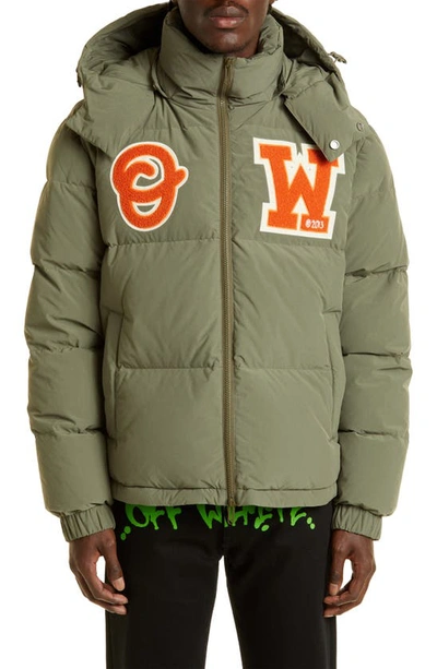 Off-white Varsity Patch Down Puffer Jacket In Green
