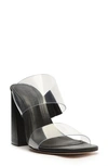 Schutz Victorie High Block Slide Sandal In Transparente/ Black