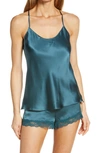Etam Pearly Silk Pajama Camisole In Blue Petrol