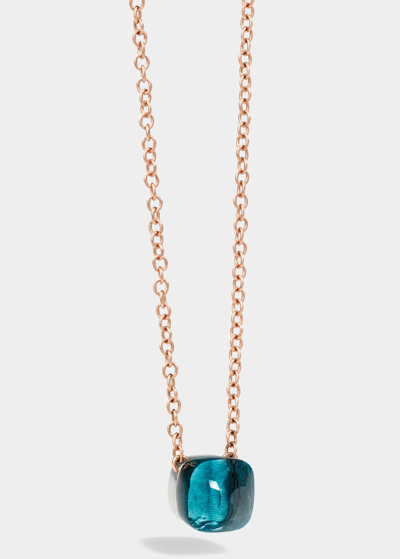 Pomellato Nudo 18k Rose Gold Pendant Necklace With Blue London Topaz In 0