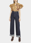 Ulla Johnson The Genevieve Topstitched Wide-leg Denim Jeans In Tigris Rigid Wash