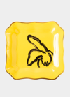 Hunt Slonem Yellow Portrait Plate With Hand-painted Gold Rim