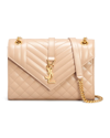 Saint Laurent Medium Tri-quilted Matelasse Grain De Poudre Flap Shoulder Bag, Golden Hardware In Nude