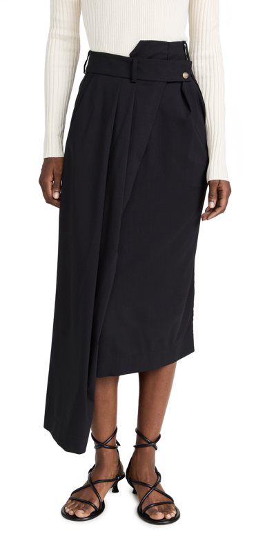 A.w.a.k.e. Belted High Waist Asymmetric Midi Pant Skirt In Black