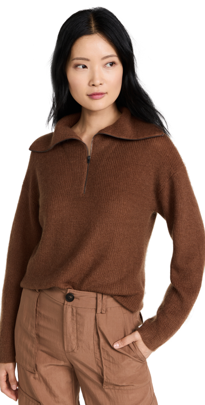 Vince Brown Half-zip Wool-blend Jumper