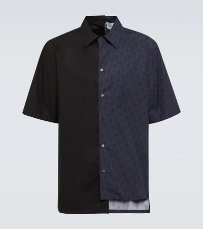 Lanvin Asymmetric Printed Cotton Shirt In Navy Blue