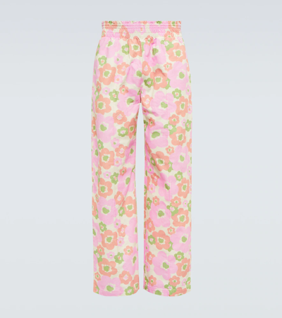 Acne Studios Straight-leg Floral-print Herringbone Cotton Trousers In Pink