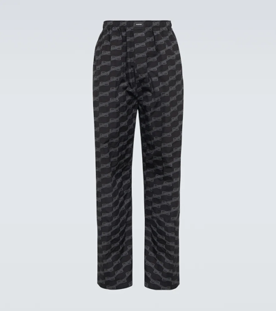 Balenciaga Bb Signature Cotton Pyjama Trousers In Black/grey