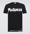 Alexander Mcqueen Black Cotton Logo Print T-shirt In Black/mix