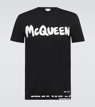 Alexander Mcqueen Black Cotton Logo Print T-shirt
