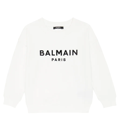 Balmain Logo Cotton Jersey Sweatshirt In White