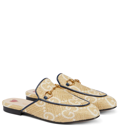 Gucci Princetown Gg-jacquard Faux-raffia Mules In Natural