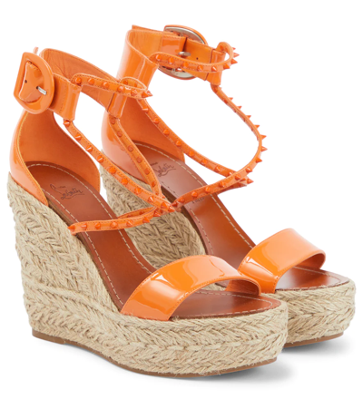 Christian Louboutin Chocazeppa 120 Embellished Wedge Sandals In Papaya