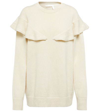 Chloé Off-white Ruffled Jumper In Cream