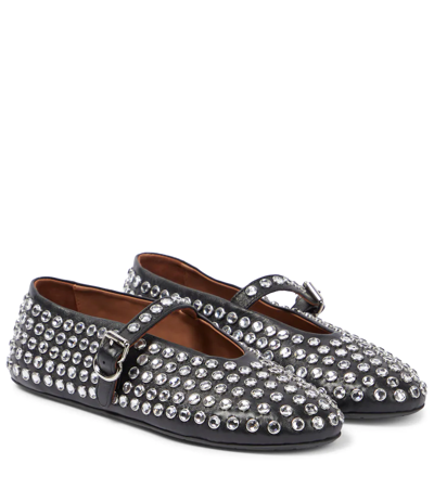 Alaïa Embellished Leather Ballet Flats In Black