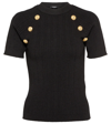 Balmain Sleeveless Black Crop Knit Top With Gold Buttons In 0pa Noir