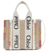 Chloé Woody Small Leather-trimmed Linen-canvas Tote In White