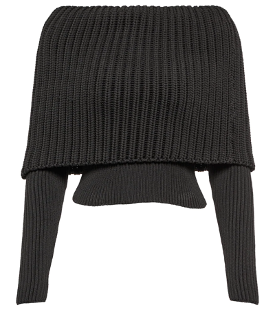 Alaïa Ribbed-knit Off-shoulder Sweater In Noir