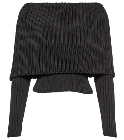 Alaïa Ribbed-knit Off-shoulder Jumper In Noir