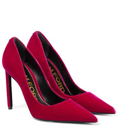 Tom Ford 105mm T Screw Velvet Pumps In Crimson Pink