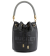 Marc Jacobs The Leather Bucket Black Handbag With Drawstring And Front Logo In Hammered Leather In Black