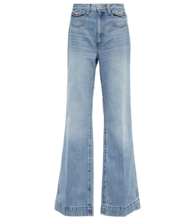Re/done 70s Ultra High Rise Wide Leg In Sunfaded Flow In Blue