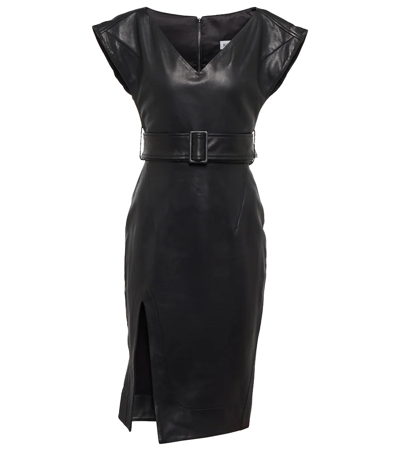 Maticevski Alto Thigh-slit Leather Dress W/ Belt In Black Leather