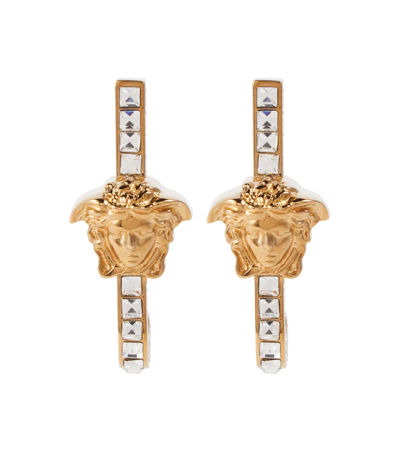 Versace La Medusa Crystal-embellished Earrings In  Gold-crystal