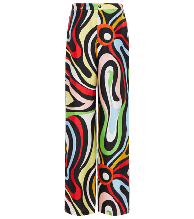 Pucci Marmo-print Silk-twill Trousers In Multicolor